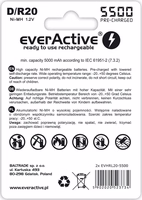 Akumuliatoriai everActive R20/D Ni-MH 5500 mAh ready to use