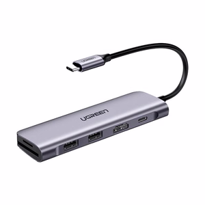 Ugreen CM195 6in1 adapteris USB-C - HDMI / 2x USB-A 3.0 / USB-C PD / SD / TF skaitytuvas - pilkas