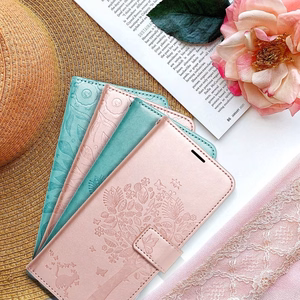 MEZZO knygos tipo dėklas telefonui XIAOMI Redmi Note 10 Pro su medžiu, rožinio aukso spalvos