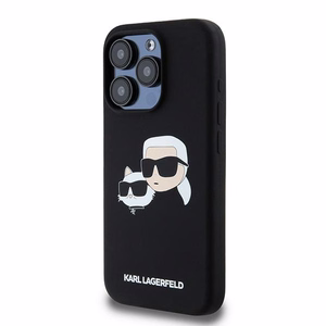 Karl Lagerfeld silikoninis Karl&Choupette magnetinis dėklas telefonui iPhone 15 Pro - juodas