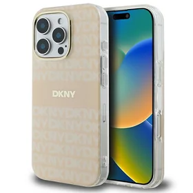 DKNY Kartojamas tekstūros raštas ir juosta magnetinis iPhone 16 Pro dėklas - rožinis