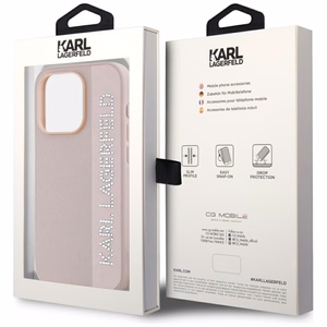 Karl Lagerfeld Saffiano su kristalais ir žavesio dėklas telefonui iPhone 15 Pro Max - rožinis