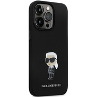 Karl Lagerfeld KLHCP13LSMHKNPK dėklas telefonui iPhone 13 Pro / 13 - juodas silikoninis Ikonik metalinis kaištis