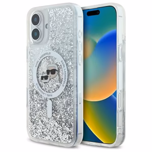 Karl Lagerfeld Liquid Glitter Karl&Choupette Head Magnetinis dėklas telefonui iPhone 16 - skaidrus