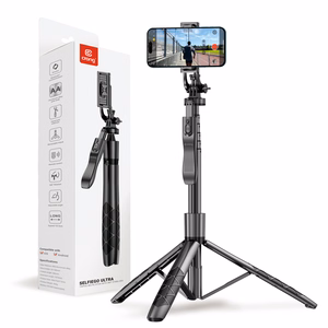 Crong SelfieGo Ultra aliumininė Bluetooth asmenukių lazda ir trikojis, juoda