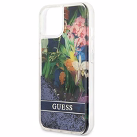 Guess GUHCP13SLFLSB iPhone 13 mini 5.4" mėlynas kietas dėklas gėlių skystas blizgučiai