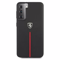 Dėklas telefonui Ferrari FEOSIHCS21SBK S21 G991 juodas/juodas kietasis dėklas Off Track odinė nailoninė juostelė