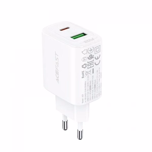 Acefast sieninis įkroviklis USB Type C / USB 20W, PPS, PD, QC 3.0, AFC, FCP baltas (A25 baltas)