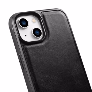 iCarer odinis Oil Wax dėklas padengtas natūralia oda iPhone 14 Plus juoda