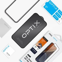 Uniq Optix matinės tekstūros grūdintas stiklas iPhone 15 Plus / 14 Pro Max su aplikatoriumi