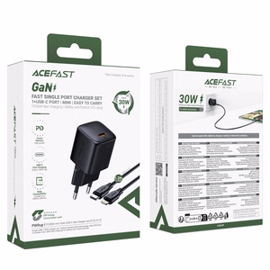 Acefast A118 30W GaN USB-C tinklo įkroviklis su 1.2m USB-C į Lightning laidu - juodas