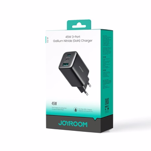 Joyroom JR-TO1 GaN 45W USB-C Lightning USB-A sieninis įkroviklis juodas
