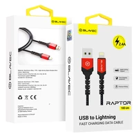 Blavec kabelis Raptor pintas - USB į Lightning - 2,4A 1 metras Apple CarPlay (CRA-UL24BR10) juodas-raudonas
