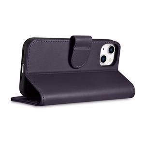 iCarer Dėklas telefonui 2in1 odinis flip dėklas su dangteliu Anti-RFID violetinis iPhone 14 (WMI14220725-DP)