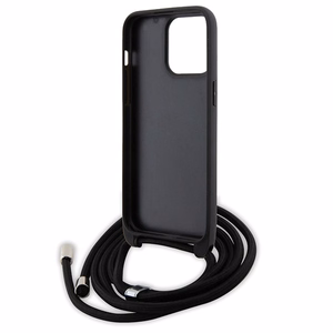 Karl Lagerfeld kryžminis Saffiano metalinis ženkliukas Karl & Choupette dėklas telefonui iPhone 15 Pro Max - juodas