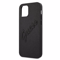 Guess Saffiano Vintage Script dėklas telefonui iPhone 12 Pro Max 6.7 juodas
