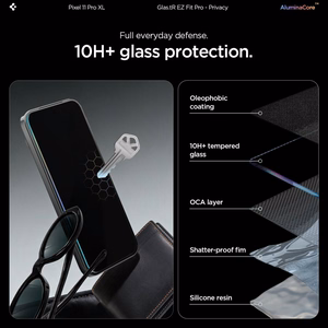Spigen Glas.tR EZ Fit Pro HD Privacy 2 vnt. privatumo apsauginių stiklų rinkinys, skirtas Google Pixel Pro 9 Pro XL / 10 Pro XL / 11 Pro XL
