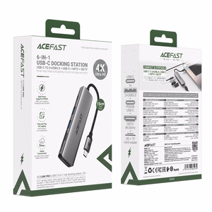 Acefast J18 USB šakotuvas USB-C 6-in-1 HDMI 4K 60Hz PD90W doko stotis - pilkas