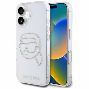 Karl Lagerfeld IML Rhinestones Karl Head Case dėklas telefonui iPhone 16 skaidrus