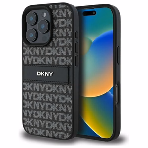 DKNY tekstūrinio rašto dryžuotas dėklas telefonui iPhone 16 Pro - juodas