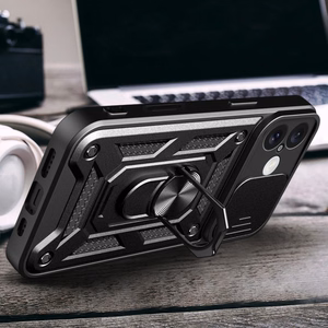 Hybrid Armor Camshield šarvuotas dėklas telefonui iPhone 16 Plus su kameros dangteliu ir stovu - juodas