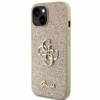 Guess Glitter Script Big 4G dėklas telefonui iPhone 15 - auksinė
