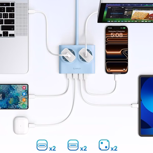 Orico PDC25 25W 6in1 maitinimo blokas 2x AC + 2x USB-A + 2x USB-C - mėlynas