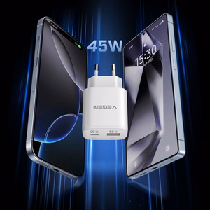 Telefono įkroviklis VEGER USB A + Type C PD Super Charge PPS 45W + duomenų kabelis Type C į C 100W TR101 baltas