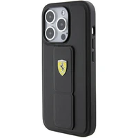 Ferrari Grip Stand Metal Logo dėklas iPhone 15 Pro Max – juodas