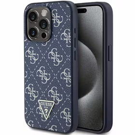 Guess 4G Triangle Metal Logo dėklas telefonui iPhone 15 Pro - mėlynas