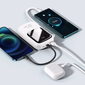 Baseus Qpow su skaitmenine indikacija išorinė baterija su greitu įkrovimu 20000mAh 22.5W QC/PD/SCP/FCP su įmontuotu USB-C kabeliu balta