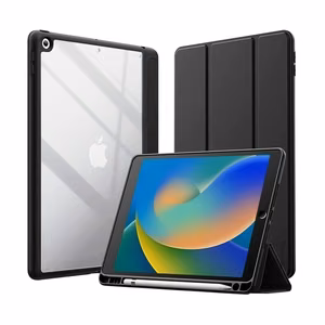 Crong PrimeFolio case for iPad 10.2" (2019–2021), with stand and Apple Pencil holder, black and clear
