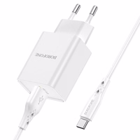 Įkroviklis Borofone BN5 18W USB-A + USB-A to USB-C cable 1.0m baltas
