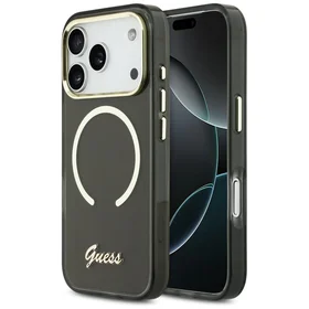 Guess IML Script Metal MagSafe Case for iPhone 17 Pro Max - Black