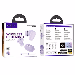 Ultra Clear 1 mm dėklas Słuchawki bezprzewodowe douszne Hoco TWS EQ19 fioletowe, skaidrus