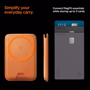 Spigen Valentinus MagFit+ magnetinis „MagSafe“ kortelių dėklas telefonui – oranžinis