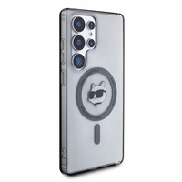 Karl Lagerfeld mygtukinis Choupette Head atspausdintas logotipas Magnētinis Samsung Galaxy S25 Ultra dėklas juodas