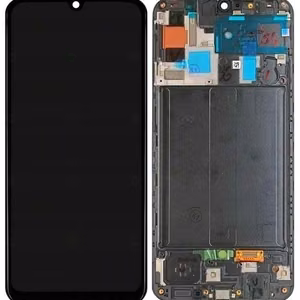 LCD ekranas Samsung A505 A50 2019 su lietimo ekranu ir rėmeliu juodas originalus (service pack)