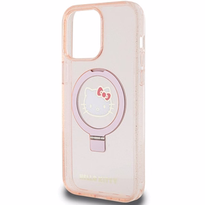 Hello Kitty žiedinis stovas blizgus Electrop Logo magnetinis dėklas telefonui iPhone 15 Pro Max - rožinis