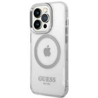 Guess GUHMP14XHTRMS iPhone 14 Pro Max 6.7" sidabrinis/sidabrinis kietas dėklas Metalinis kontūras Magnetinis