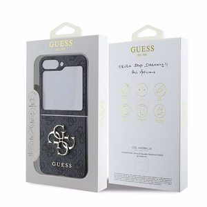 Guess Odinis 4G Metalinis Logotipas Dėklas telefonui Samsung Galaxy Z Flip 6 - Juoda