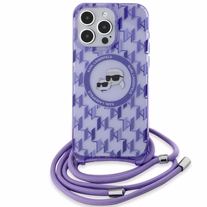 Karl Lagerfeld IML Crossbody Monogram Karl & Choupette Head Magnetinis dėklas iPhone 15 Pro - violetinis