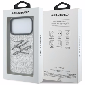 Karl Lagerfeld IML Glitter KL Diamond Logo dėklas for iPhone 17 Pro - sidabrinis