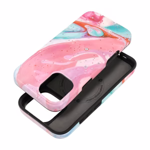 FORCELL F-PROTECT Mirage karinio standarto dėklas, suderinamas su MagSafe, skirtas IPHONE 16 PLUS, rožinis marmuras