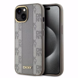 DKNY Odinis languotas mono raštas magnetinis iPhone 15 dėklas - smėlinis
