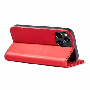 Magnet Fancy Case dėklas iPhone 14 Pro su flip dangčiu, pinigine ir stovu - raudonos spalvos