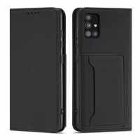 Magnetinis kortelių dėklas telefonui Samsung Galaxy A12 5G su kortelių laikikliu, juodas