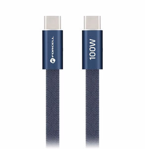 Laidas USB C į USB C Forcell F-Energy QC4.0 PD 5A 100W Cafule Flat 1,2 m CCFN23 tamsiai mėlynas