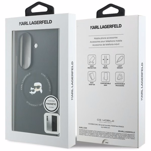 Juodas „Karl Lagerfeld Karl & Choupette Pins MagSafe“ dėklas, skirtas „Samsung Galaxy Z Fold8 Ultra“