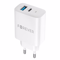Forever TC-07-30AC PD QC įkroviklis 1x USB-C 1x USB 30W baltas + USB-C - USB-C laidas 60W